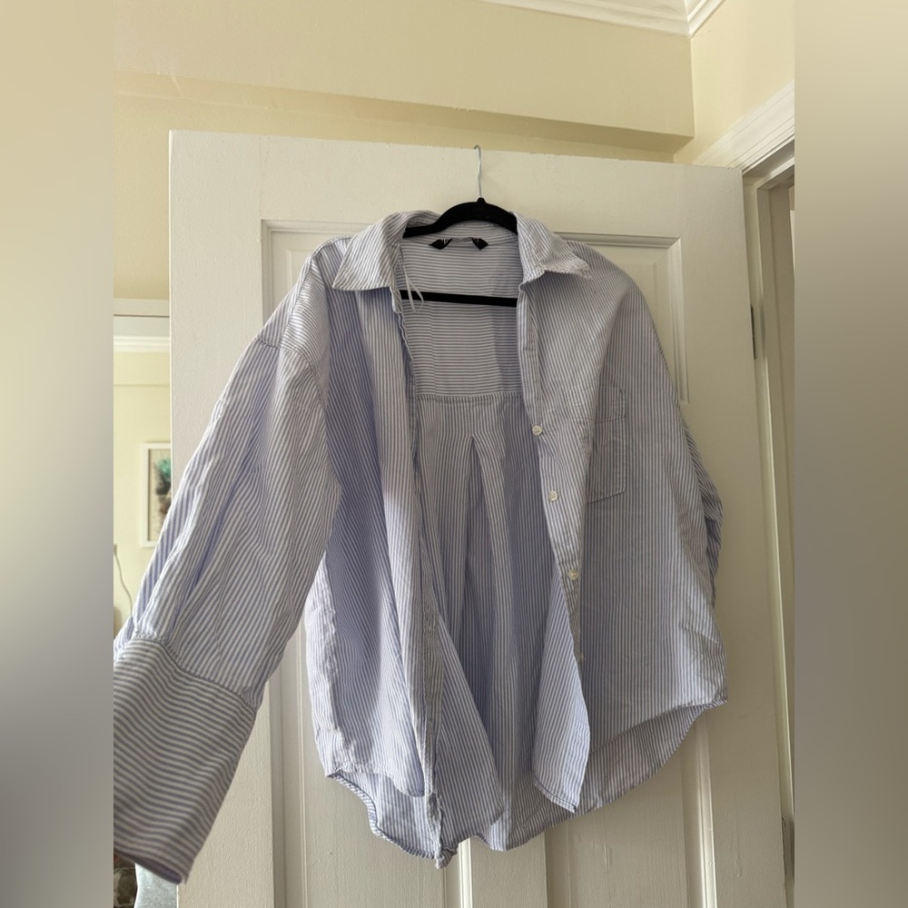 Zara Light Blue Striped Shirt